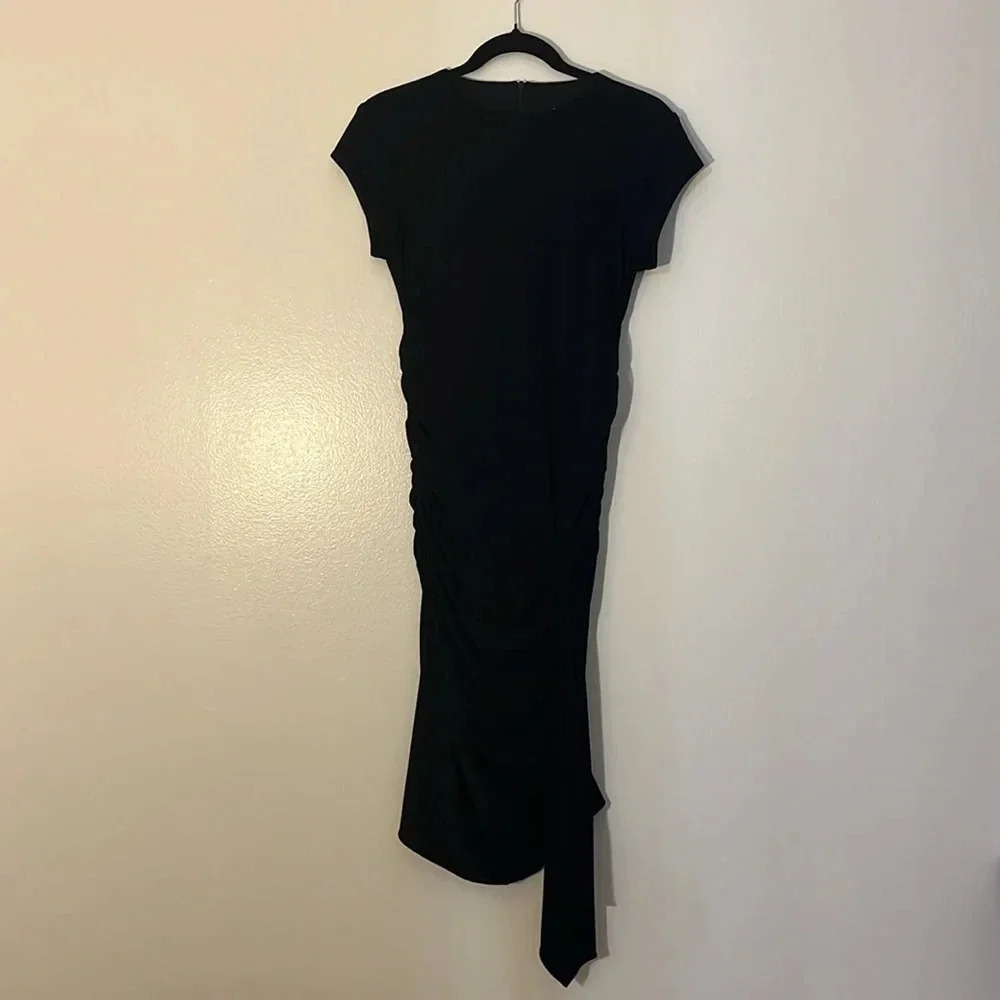 Joseph Ribkoff | Bodycon Midi Fitted Black Dress Womenâs Size 6 Ruched Ruffle